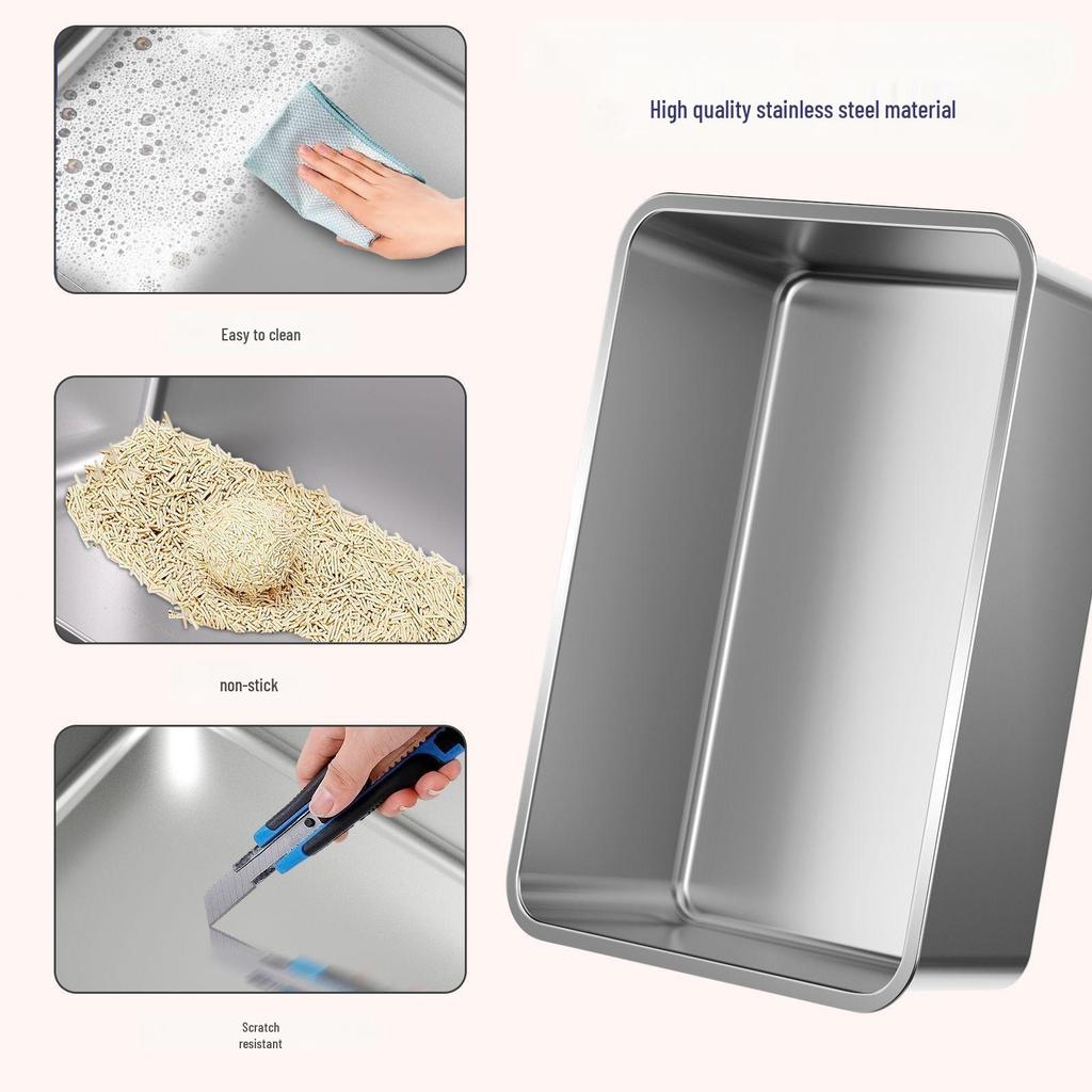 Large Easy-Clean Stainless Steel Cat Litter Box - Anti-Splash and Leak-Proof Enclosure