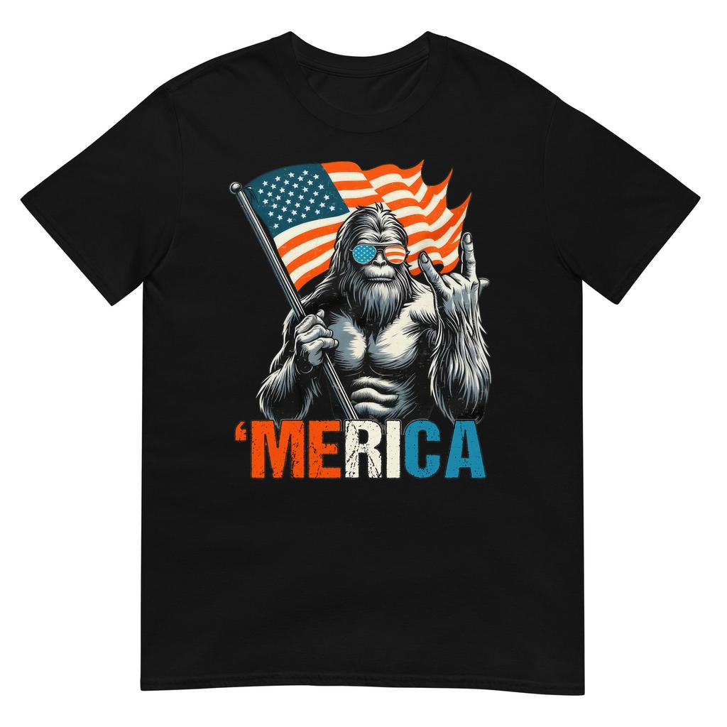 Bigfoot Merica Rock American Flag Patriotic 4th Of July TShirt