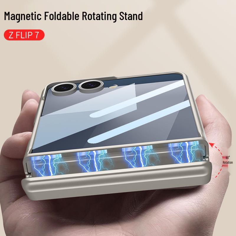 Samsung Z Flip7 Magnetic Case with Rotating Stand and Full Coverage Hinge Protection