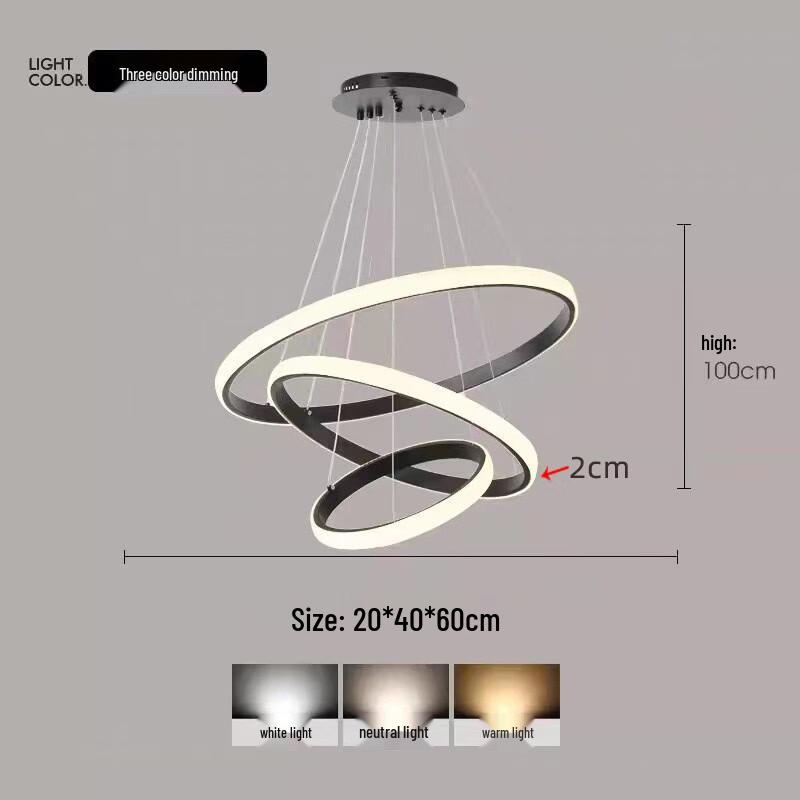 Shengbei Modern Black Triple Ring LED Chandelier
