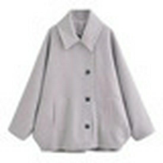 

European & American Style Women s Winter Woolen Overcoat with Turn-Down Collar - Available In Multiple Colors Extra Small серый