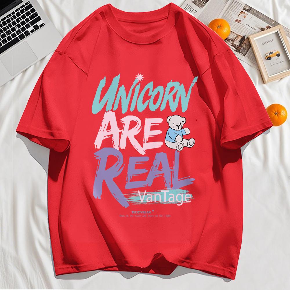 

Футболка с принтом «Единороги существуют» Мужская Летняя Повседневная Удобная Одежда Модная Футболка с Круглым Вырезом Свободная Хлопковая Уличная Одежда 3XL