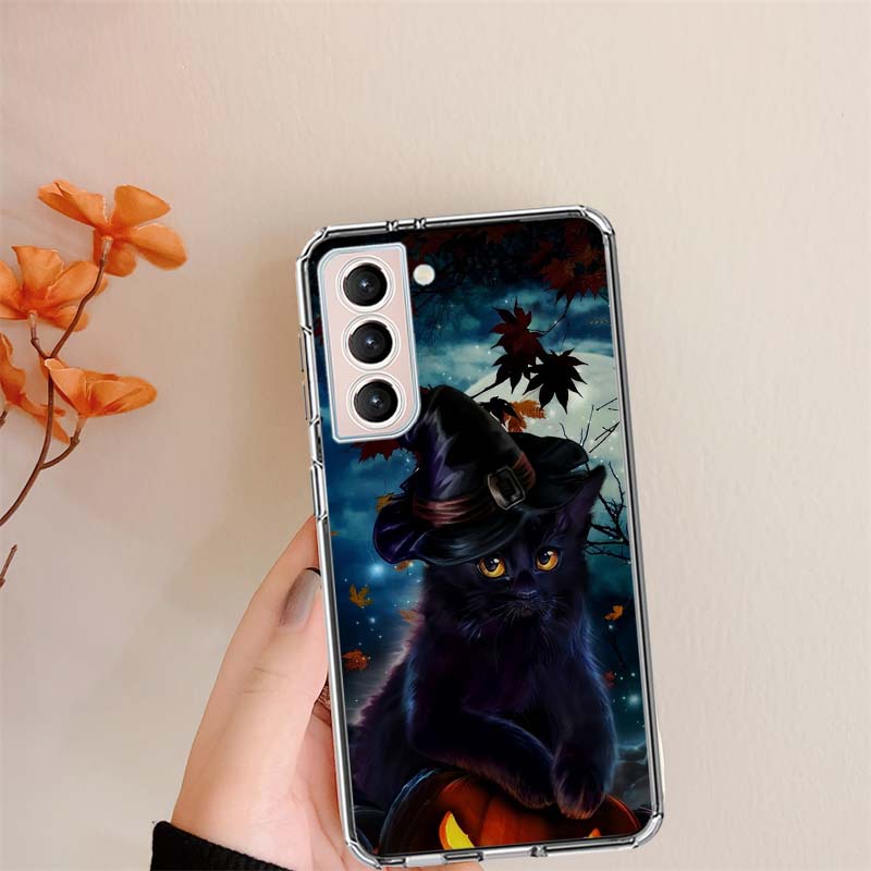Halloween Magic Cat Clear Phone Cases for Samsung S26 Ultra Galaxy S25 Edge S24 S23 FE S21 Plus S20 S22 S10 Cover Patterned Comp