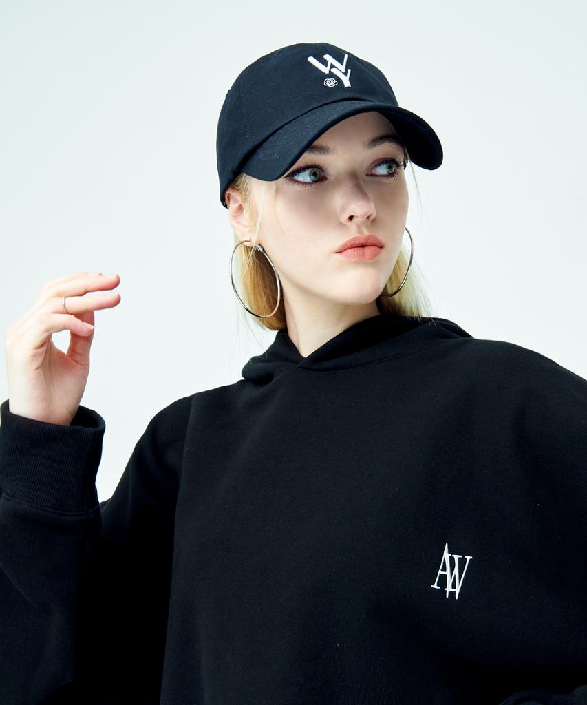 ATTENTIONROW FOR WOMEN Initial Logo Embroidered Ball Cap (Black)
