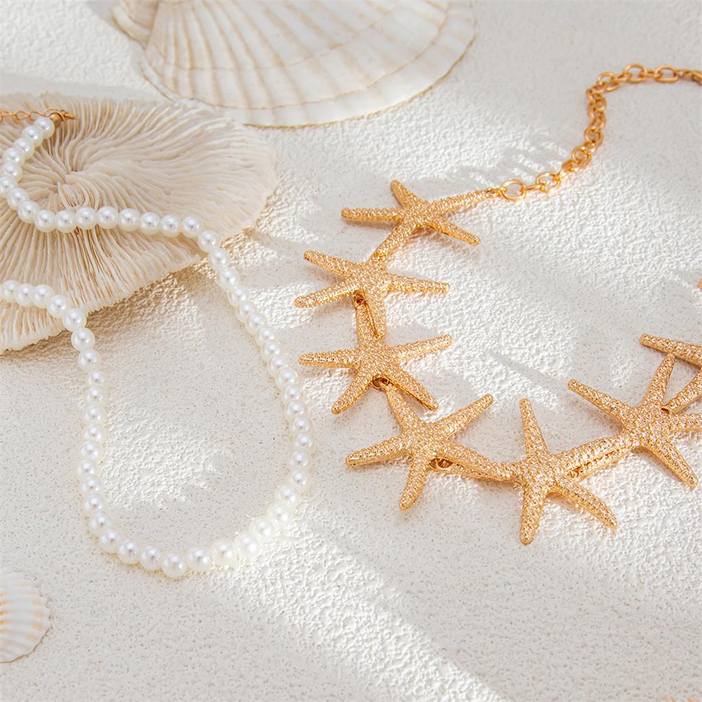 Großer Seestern Imitation Perlen Choker Halskette für Damen Boho Ozean Serie Metallkette Halskette Sommer Strandparty Schmuck Geschenk