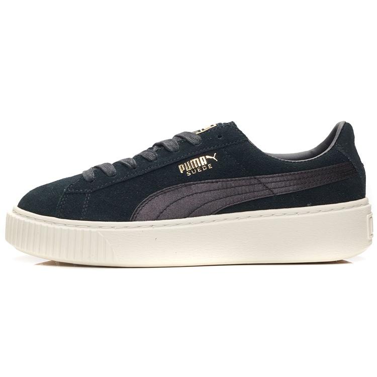 (WMNS) PUMA Suede Platform Satin Black White Gold Women s 365828-05 EU 38.5