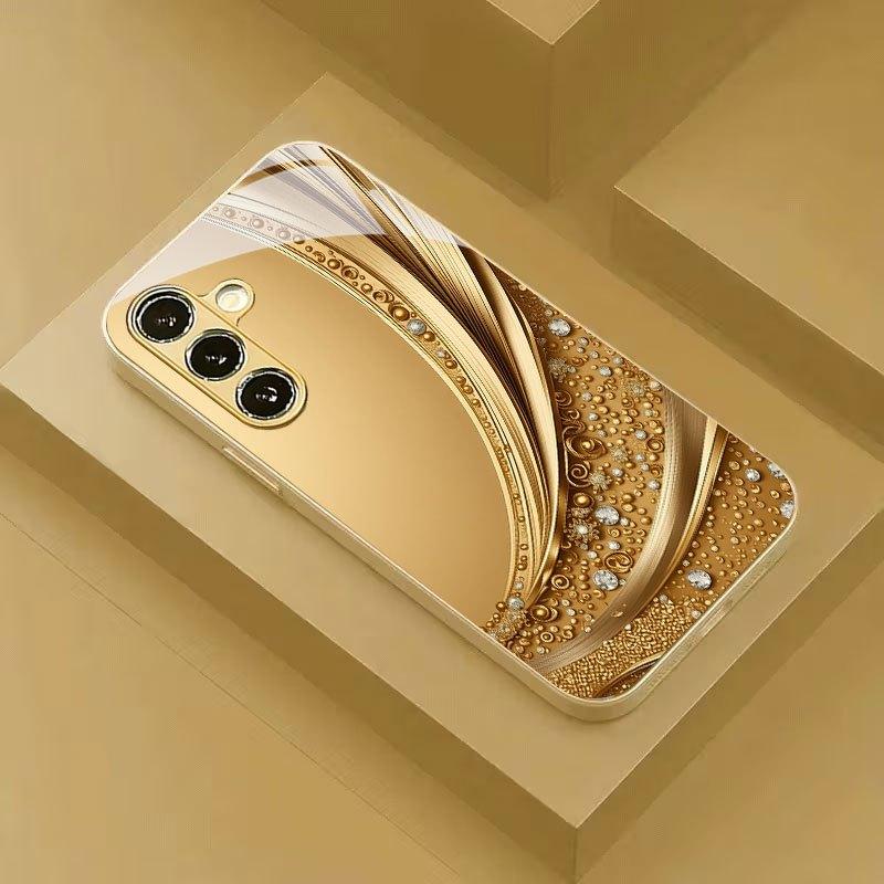 Electroplated Gold New Phone Case for Samsung Galaxy S26 Ultra S25 Plus S24 S23 S22 Fe Tempered Glass Artistic Texture Patterns
