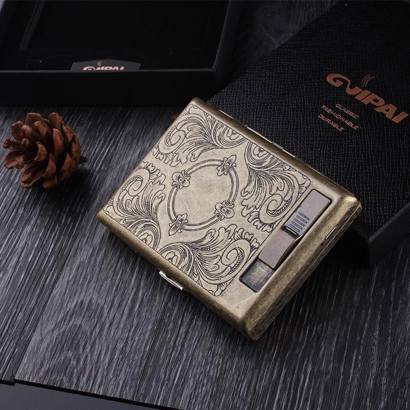 Noble Pie GP9029 Bronze Floral Multifunctional Cigarette Case & USB Lighter (Holds 20 Cigarettes)