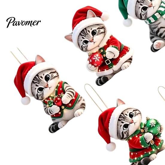 Holiday Tree Ornaments Cute Kitten Christmas Ornament for Hanging, 2D Flat Wooden Decorations Decorative Pendant with Lanyard Home Party Supplies