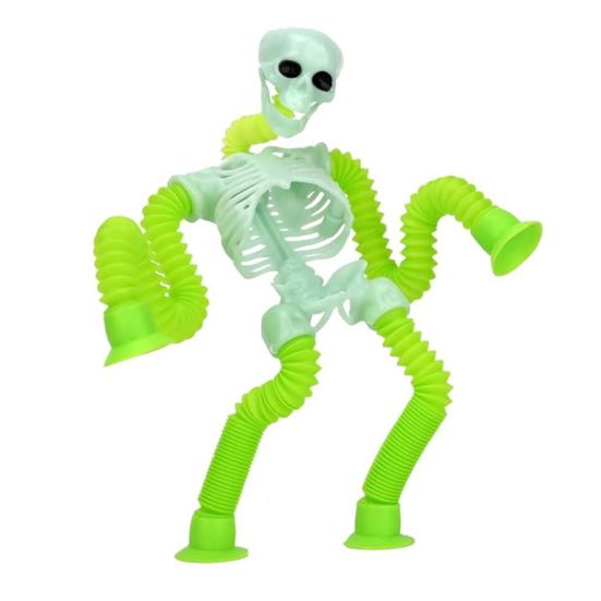 Tubes Skeleton Fidget Toys for Kids Glow-in-the-Dark Telescopic Suction Cup Toy Stress Anxiety Relief Bendable Joints Figures Halloween Decorations