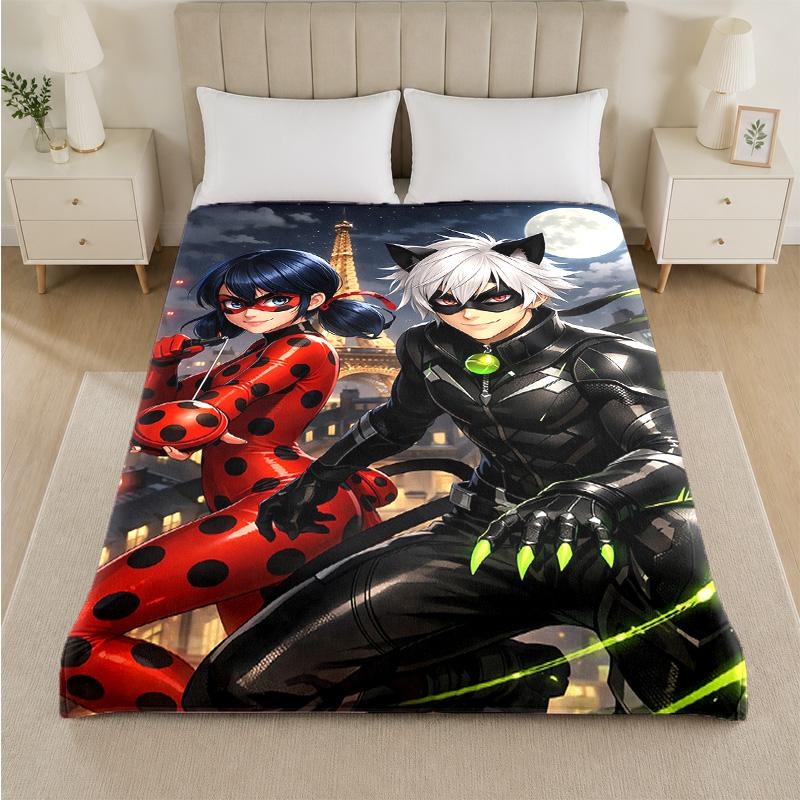 Miraculous Ladybug Print Flannel Blanket Cozy Warm Plush Throw Blanket For Bed Sofa Couch Indoor Household Use