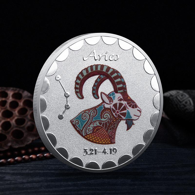 Twelve Constellation Commemorative Coins, European and American, Sun and Moon Gods, Lucky, Colorful, Constellation Enthusiasts, Collected Silver Coins