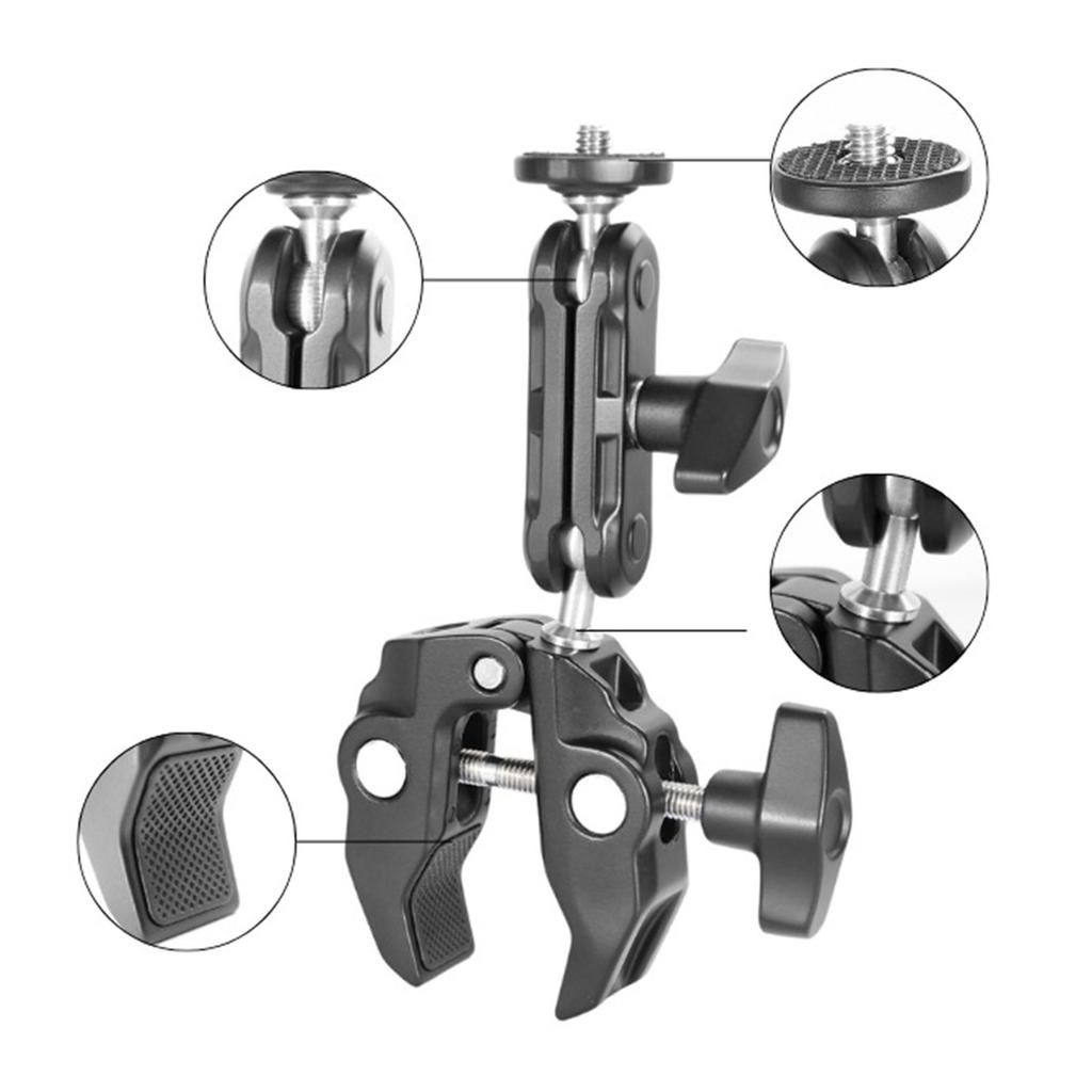 Heavy Duty Two Ball Joint Clamp For Camera Riggings Quick Release Positioning Adjustment On 13-50mm Stabilizers Rod
