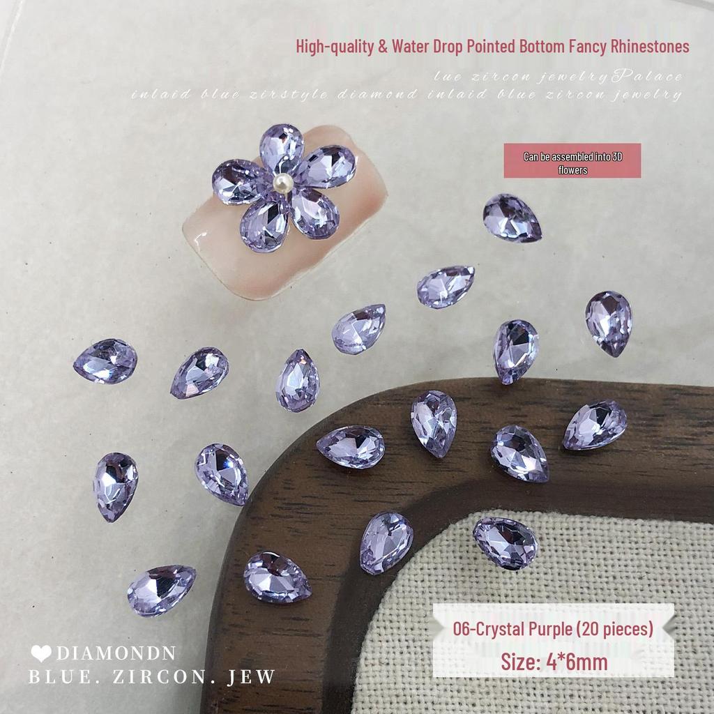 Champagne Pink Rhinestone Flower Nail Art Decorations: Sparkly, Colorful, Five-Petal Design with Pointed Back