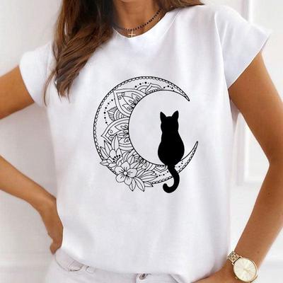 Casual Cat Pet Damen Print T-Shirt 90er Jahre süß süß reizend Stil Top Mode T-Shirt Frau weiblich T Kleidung Kurzarm Grafik T-Shirt