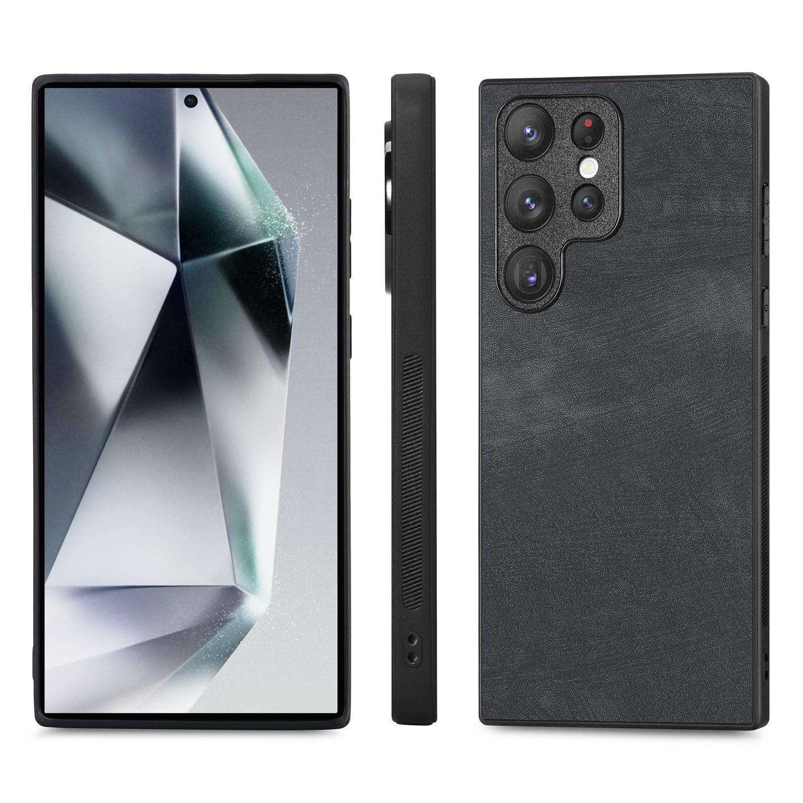 

For Samsung Galaxy S24 Ultra Case Retro Slim Fit PU Leather Phone Back Cover Black