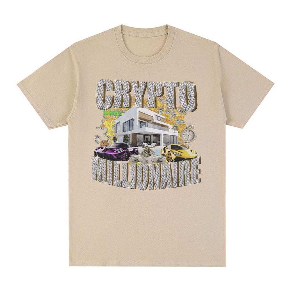

Криптомиллионер Смешная Мем Футболки Мужская Женская Одежда Повседневная Хлопковая Футболка с Коротким Рукавом Хип-Хоп Винтажные Футболки Оверсайз XXXL хаки