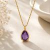18K Gold Plated Stainless Steel Zircon Water Drop Pendant Necklace for Women
