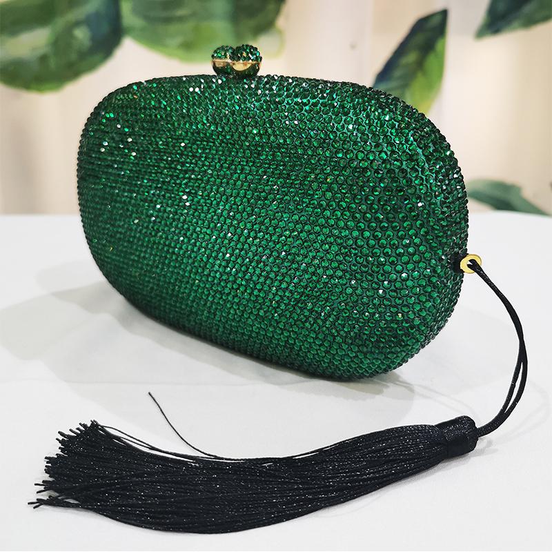 Green Diamond Evening Clutches Dinner Purses And Handbags Black Tassel Party Prom Money Wallets Long Chain Wedding Phone Clutch