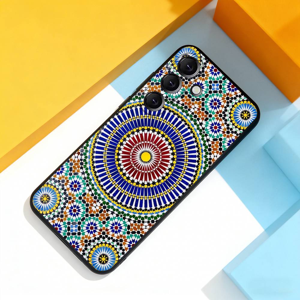 M-Moroccan Tile Cool Phone Case For Samsung Galaxy A 22,71,53,52,51,72,73,5G,Note,J7,8,9 Soft Black Cover