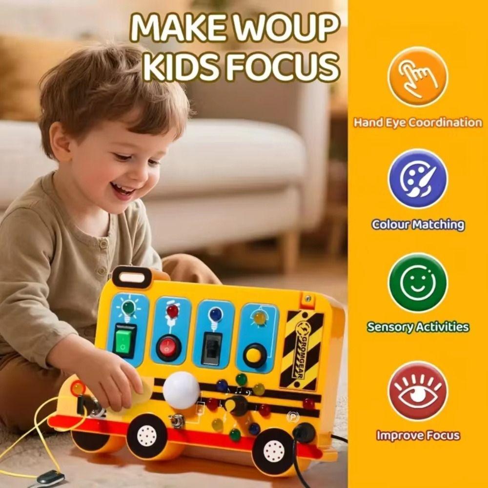 Car With Lights Switches LED Switch Toy Realistic Engine Sounds Hand-brain Coordination Training School Bus Busy Board