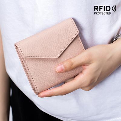 Nouveau portefeuille trois volets pour femmes, porte-cartes multi-emplacements, sac à main ultra-fin court en cuir de vachette, grande capacité, anti-RFID