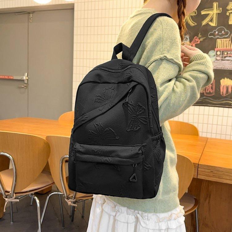 Schoolbag Korean Version Ins Solid Color Simple Backpack Bag Female Sweet Bow Student Schoolbag Fashionable Versatile Casual Backpack