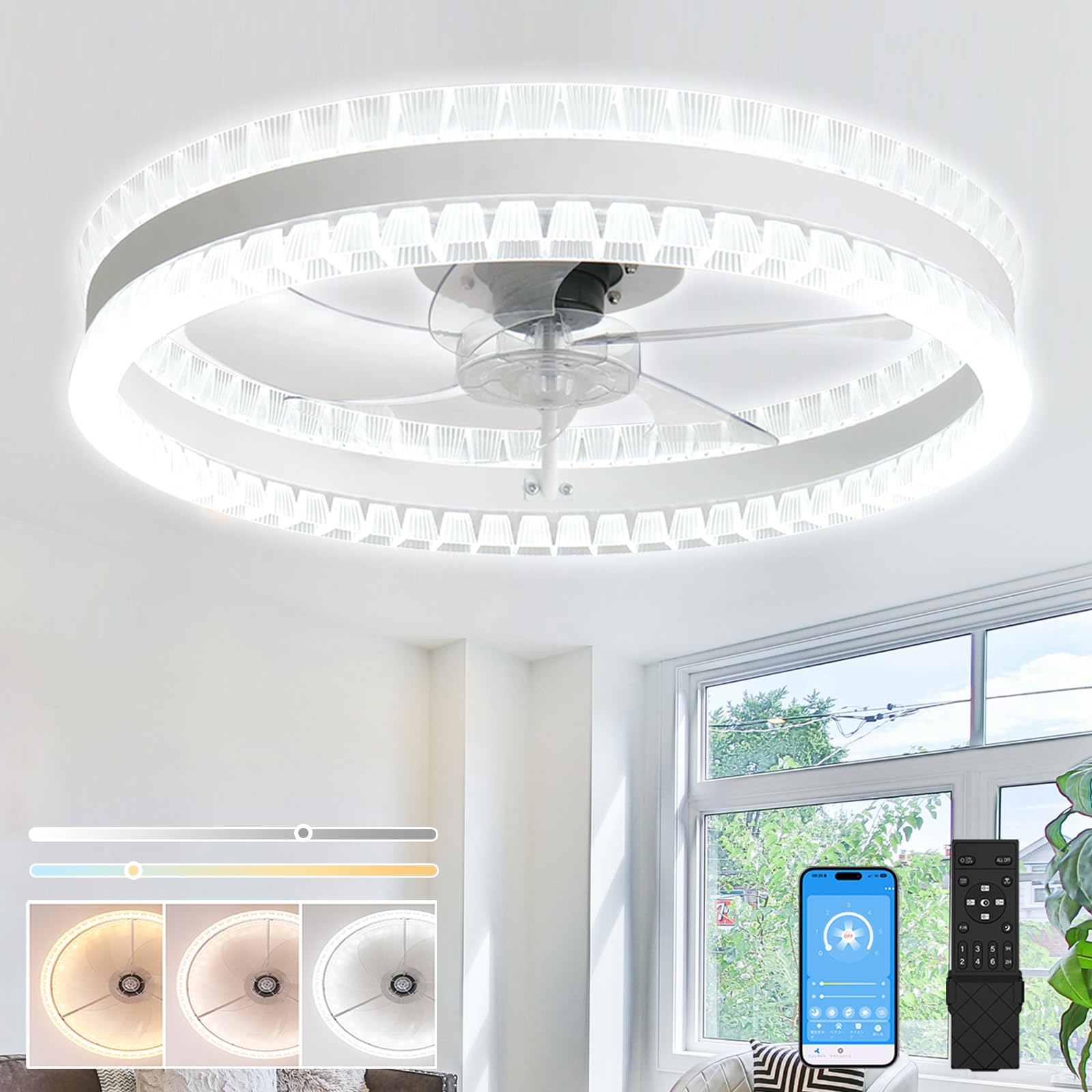 

Rikikokiri Ceiling Fan Light [New Arrival, Energy-Saving, No Installation Required] 58W LED Fan with Circulator, 5,000ml Capacity, Stepless