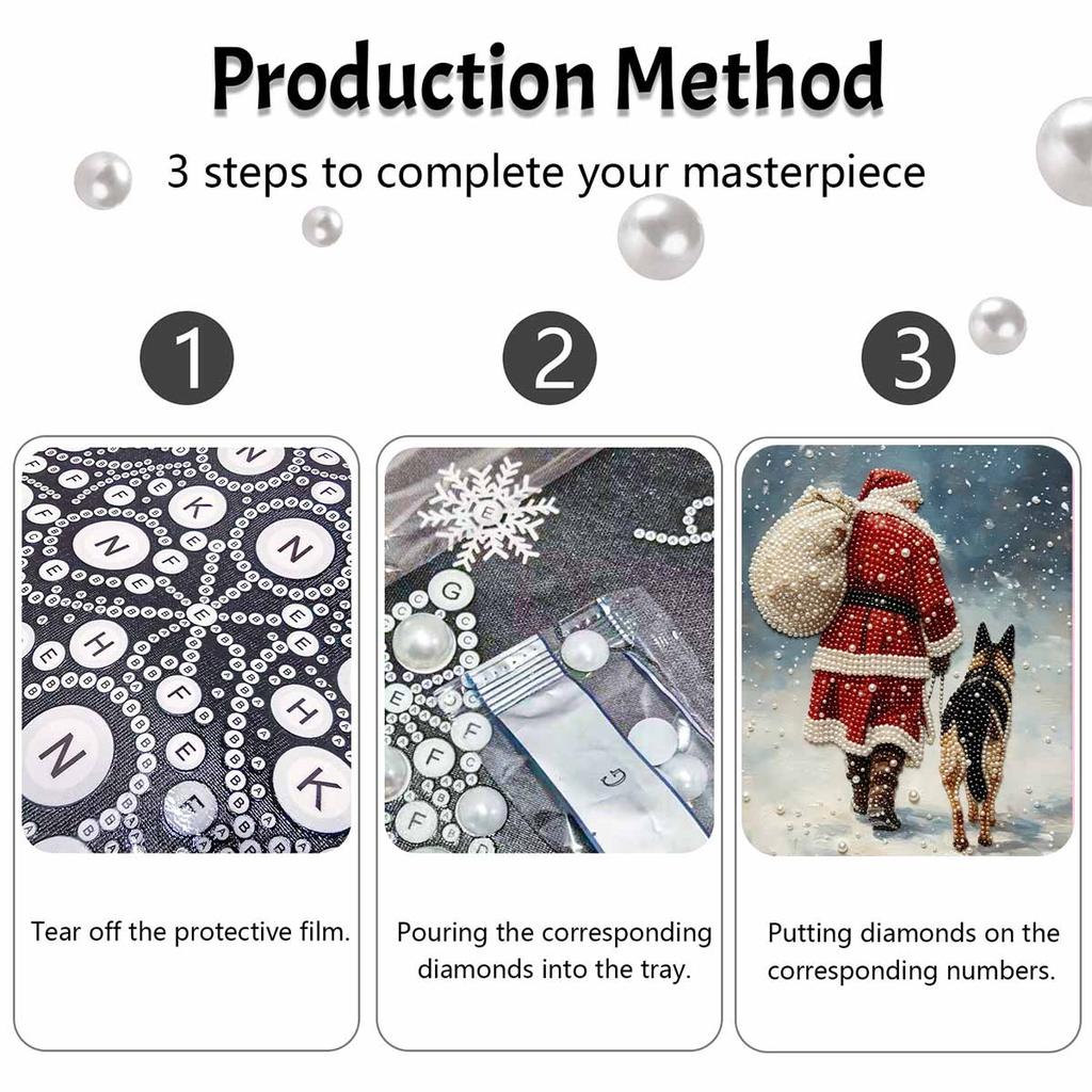 Santa Claus and Dog Pearl Bead Painting Kit with Frame Shiny Canvas Art for Creative Craft Home Decoration and Holiday Gift
