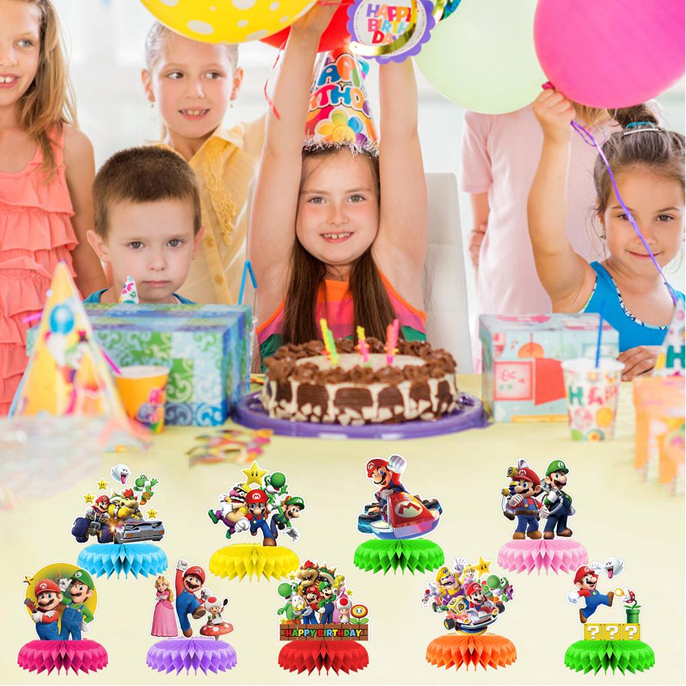 9 Stück Mario Waben-Mittelstücke Super Mario Party-Zubehör Tischdekorationen