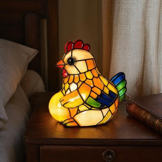 Yousheng Animal Table Lamp, Colored Glass Chicken Squirrel Monkey Mouse Horse Cattle Night Light, Warm Light Bedside Lamp for Bedroom Living Room