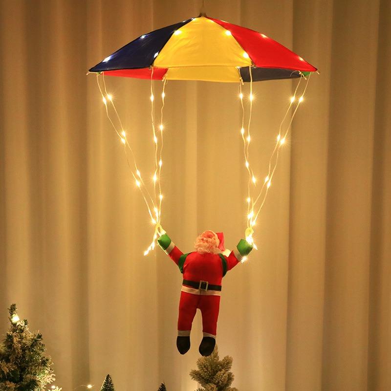 LED Light String Parachute Santa Claus Leather Wire Lamp Christmas Holiday  Party Eaves Courtyard Hanging Deco Lighting Fixture USB