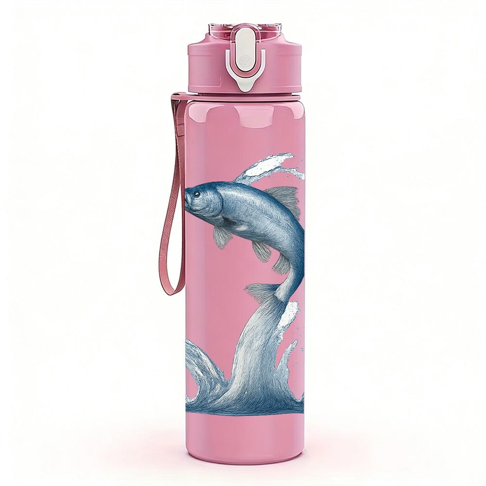 1PC Jumping Shark Sea Animal Pattern 750ml Color Plastic Sports Water Bottle Leakproof Flip Straw Lid Suitable for Sports Office Home Use