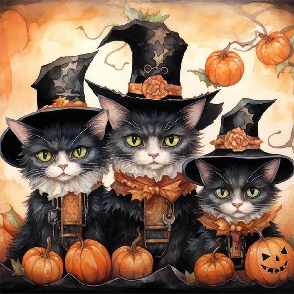 5D DIY Full Round Drill Diamond Painting Halloween Cat Pumpkin Kit Home Decor