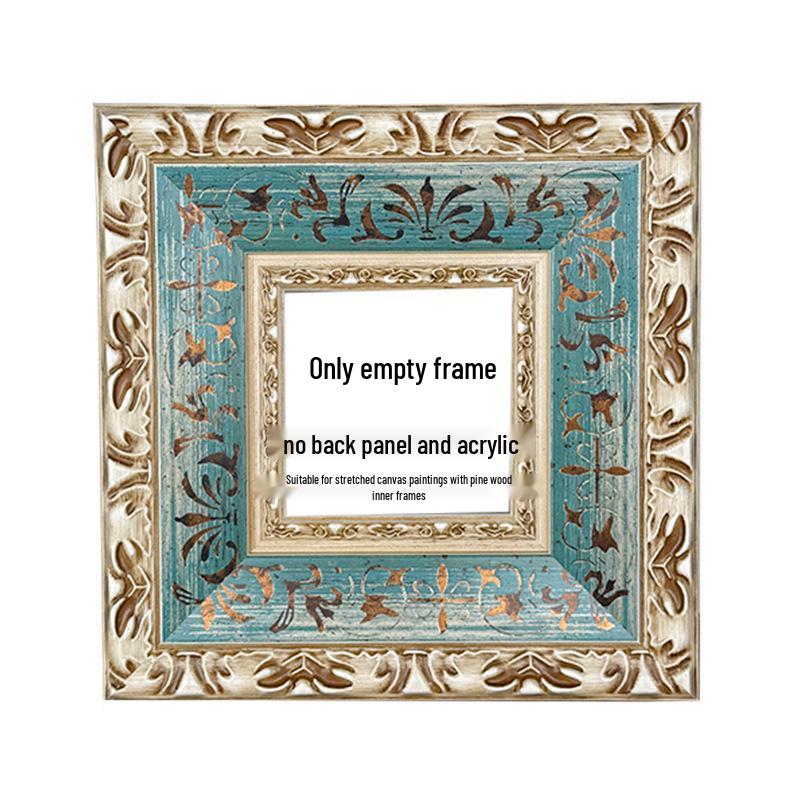 

American Retro Blue Oil Painting Custom Solid Wood Self-Assembly Photo Frame Inner diameter:7.5*7.5cm(Outer diameter 19.5cm)