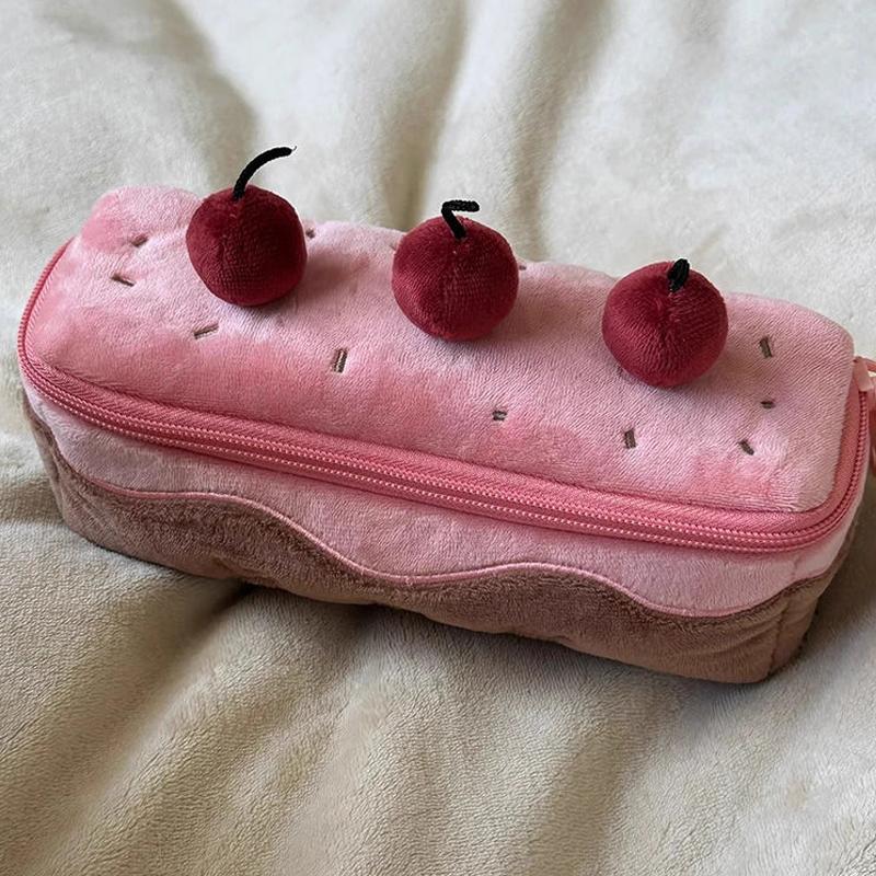 Cute Plush Cherry Cake Pen Case Exquisite Pen Storage Bag Large Capacity Student Stationery Bag Korean Cosmetic Pencil Pouch
