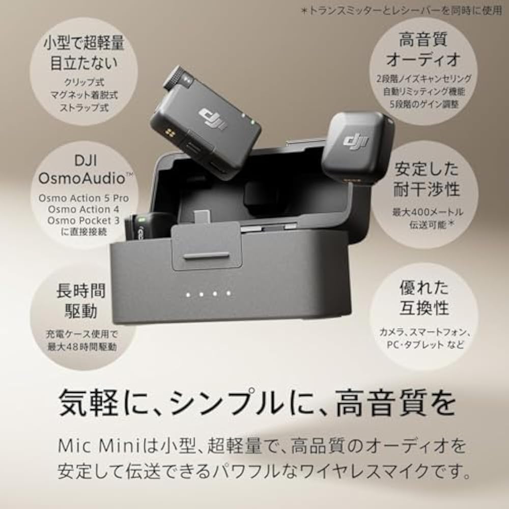 DJI Mic Mini (1 TX+1 RX) Wireless Microphone Ultra Lightweight Audio Noise Cancelling Auto Limit ...
