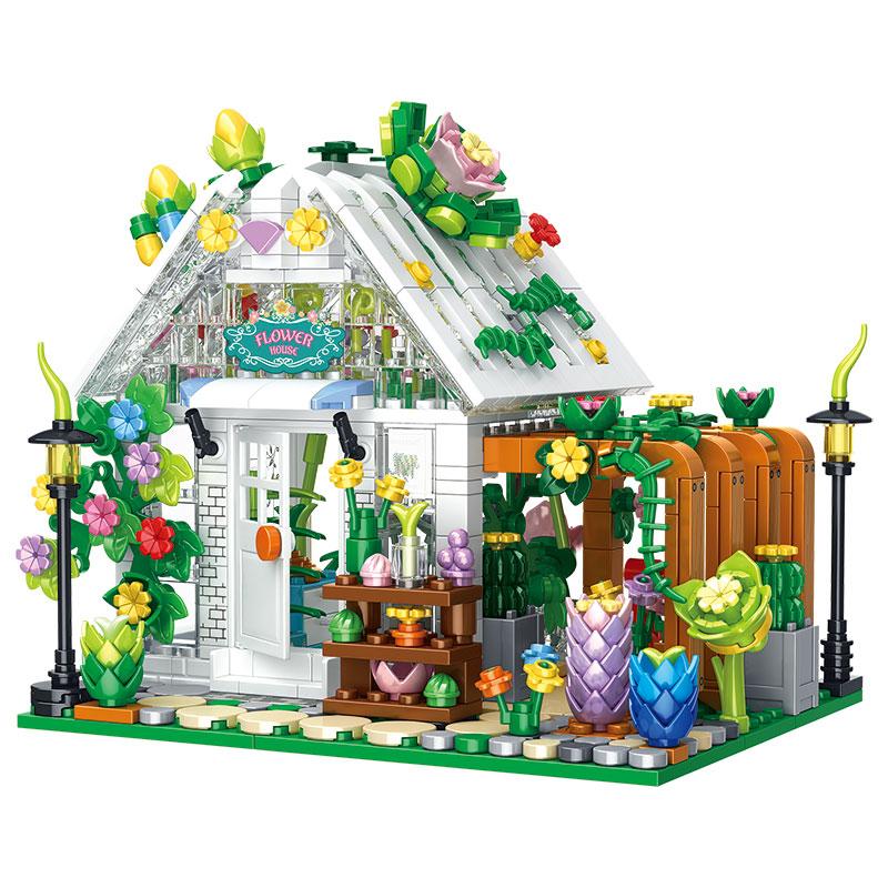 Ovly Glas Gewächshaus Baustein Sonnenlicht Blumenhaus MOC Spielzeug Pädagogische Dekorative Ornamente Baustein-Set Kinder Geburtstagsgeschenk