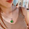 925 Sterling Silver Women's Pendant Necklace with Natural Green Chalcedony and Round Diamond-Set - Elegant Light Luxury Style
