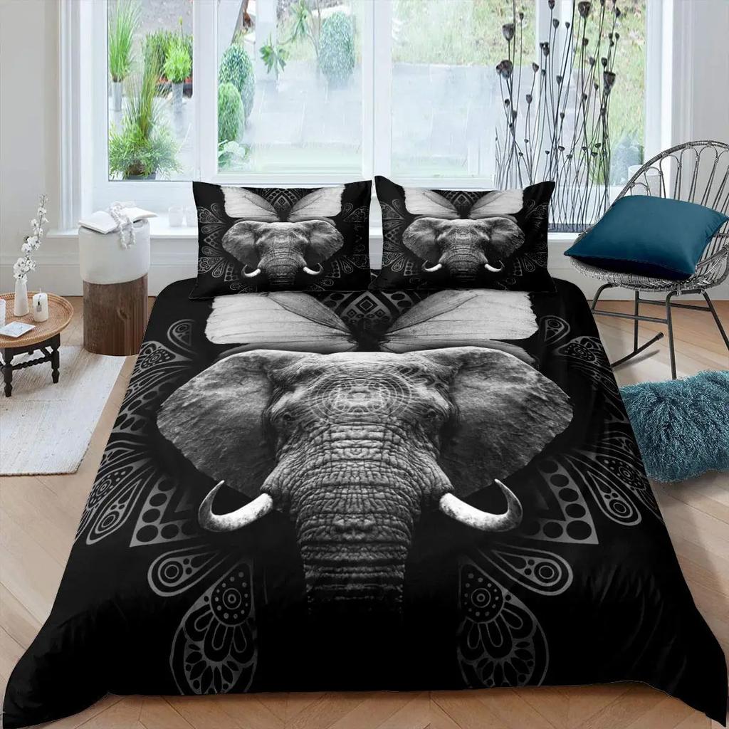 Bohemian Mandala Elephant Duvet Cover Set Boho Elephant Bedding Set Safari Animal Comforter Cover Paisley Indian Exotic Bed Sets