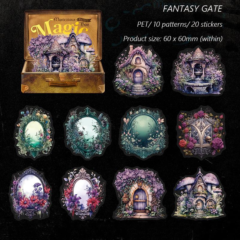 Retro Gothic Style PET Stickers Collage Clipbook Diary Scrapbook Decoration Materials Mysterious Magic Box Series Pasters 20 Pcs/ Pack