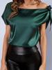 Women's Solid Color Satin One-Shoulder Pullover Shirt - Spring/Autumn