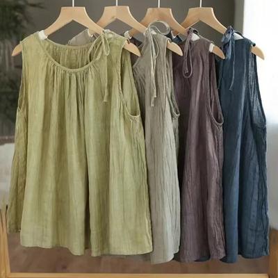 Mode Einfarbige Dünne Leinen Tanktops Damen Camis Blusen Locker Lässig Sommer Ärmelloses Hemd Damen Kleidung Camiseta Mujer