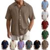 Men's Loose Casual Cotton Pleated Shirt, Men's Lapel Button Cardigan, Color Short,sleeved Top