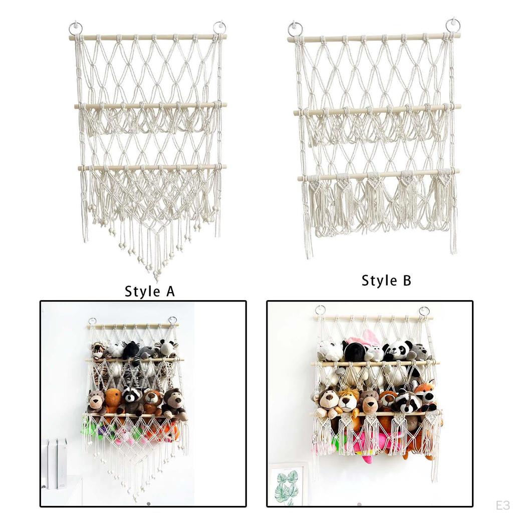 Animal Storage Net for Wall - Hand Woven Macrame Toy Organizer Kids Room