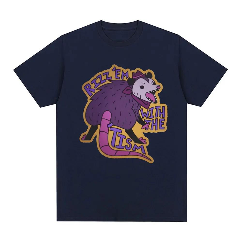 Rizz Em with The Tist T-Shirt Autism Funny Possum Meme T-Shirt Summer 100% Cotton Casual O-Neck Short Sleeve T-Shirt