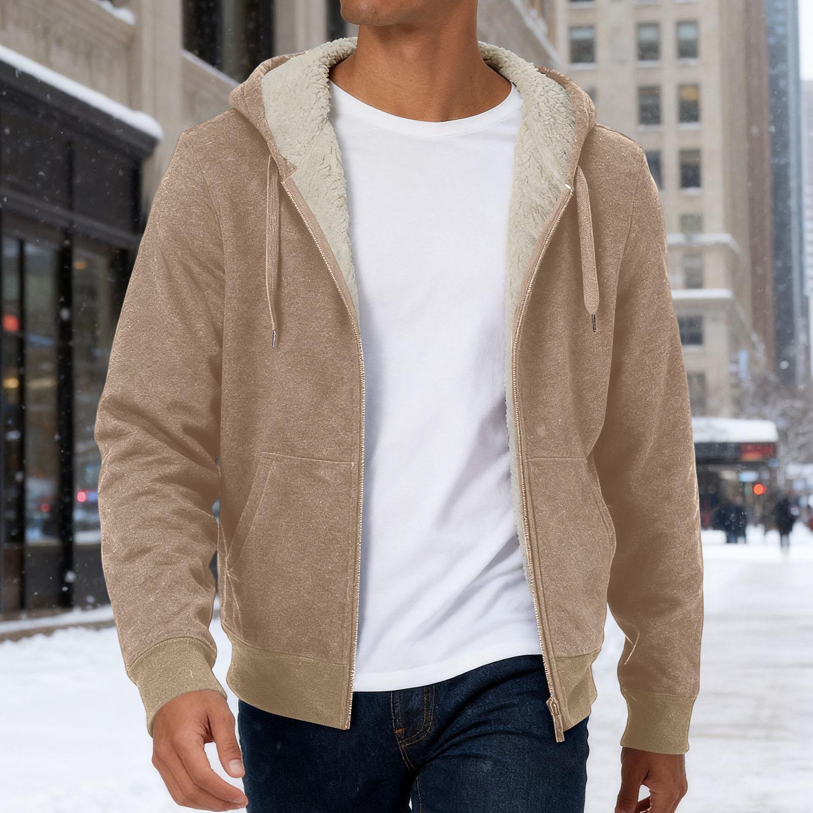 Men Full Zip Hooded Sweatshirt Sherpa Lined Fleece Hoodie Long Sleeve Casual Outerwear with Drawstring and Pockets XXL кофейный