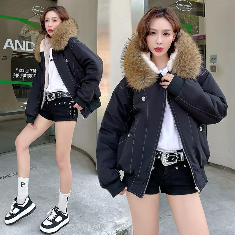 New high-necked removable hat thickened jacket winter casual warm cotton clothes drawstring loose down cotton-padded jacket
