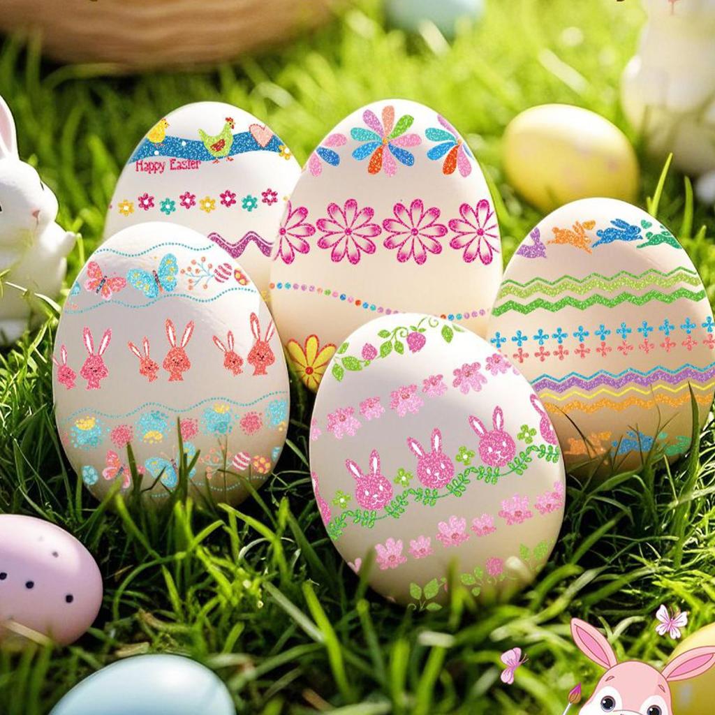 16pcs Waterproof Easter Egg Candle Glitter Stickers Cute Easter Stickers Adhesive Decor Holiday Party Gifts Decorative Stickers