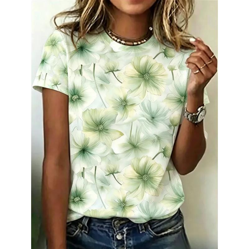 Modisches Damen Rundhals Kurzarm 3D Lässiges Farbprint Lässiges Kurzarm Rundhals T-Shirt